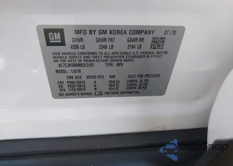 2021 Chevrolet Trax Fwd Ls z USA, uszkodzony, nr VIN KL7CJKSB8MB313101